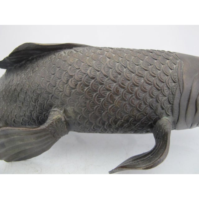 Metal Japanese Okimono Carp Koi Fish Bronze Meiji Sculpture For Sale - Image 7 of 13