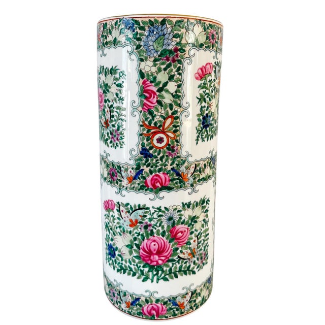 Standing a little over 18" tall this beautiful vintage hand-painted Chinese export umbrella holder will tower over your...