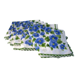 Mid-Century Italian Blue Floral Dinner Napkins, S/6 For Sale