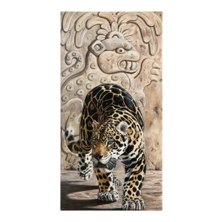 Kindrie Grove Monumental Mayan Jaguar Oil on Canvas Painting, 2002 For Sale