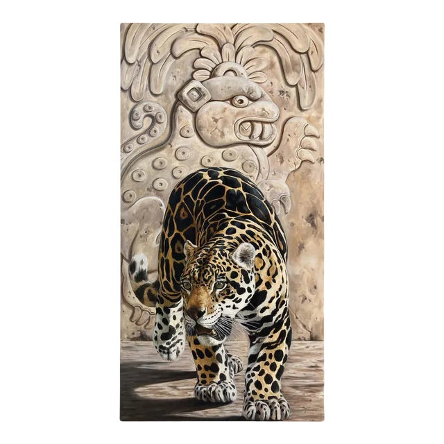 Kindrie Grove Monumental Mayan Jaguar Oil on Canvas Painting, 2002 For Sale