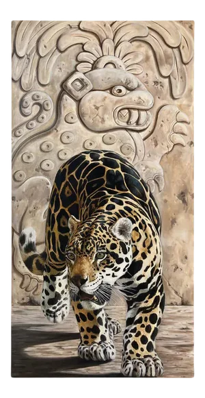 Large Oil on Canvas, Mayan Jaguar by Kindrie Grove 2002