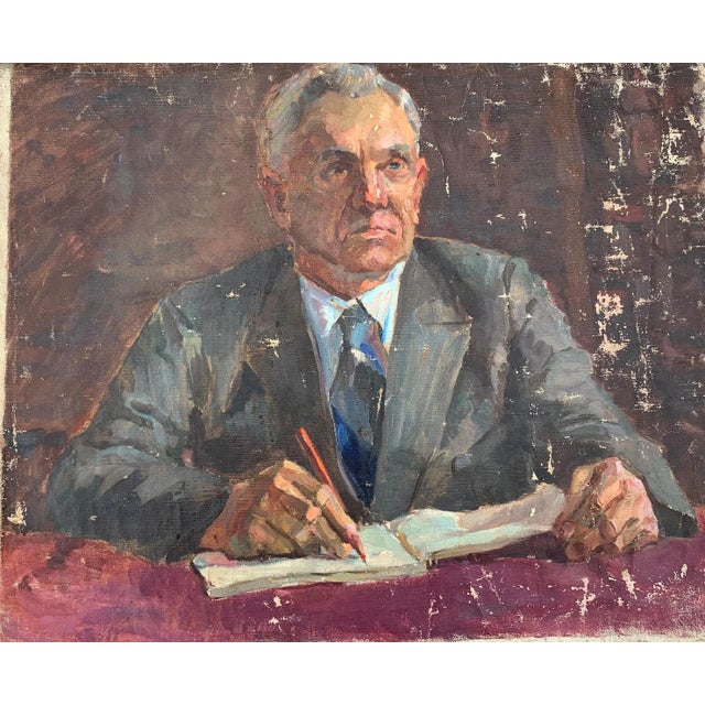 1970s Portrait Man Oil Painting Original Soviet Art Ukrainian Artist Sokolovsky G. 49-59 1970s For Sale