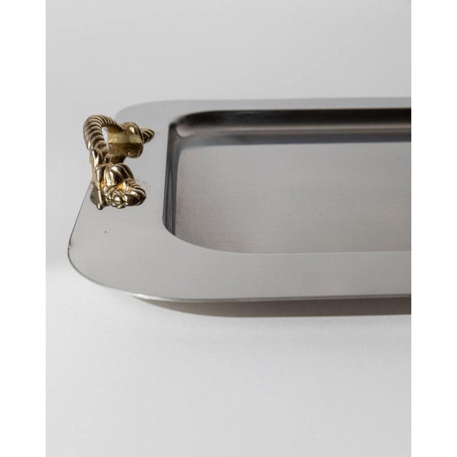 Gold Vintage Stainless Steel Tray with Gilt Rope Handles from Inoxpran, Italy, 1980s For Sale - Image 8 of 11