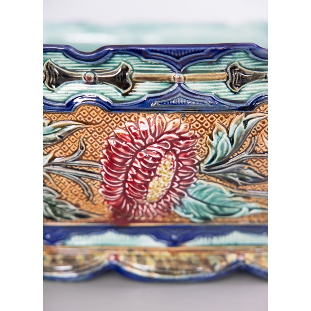 Antique Wasmuel Majolica Barbotine Sunflower Jardiniere Cachepot For Sale - Image 11 of 14