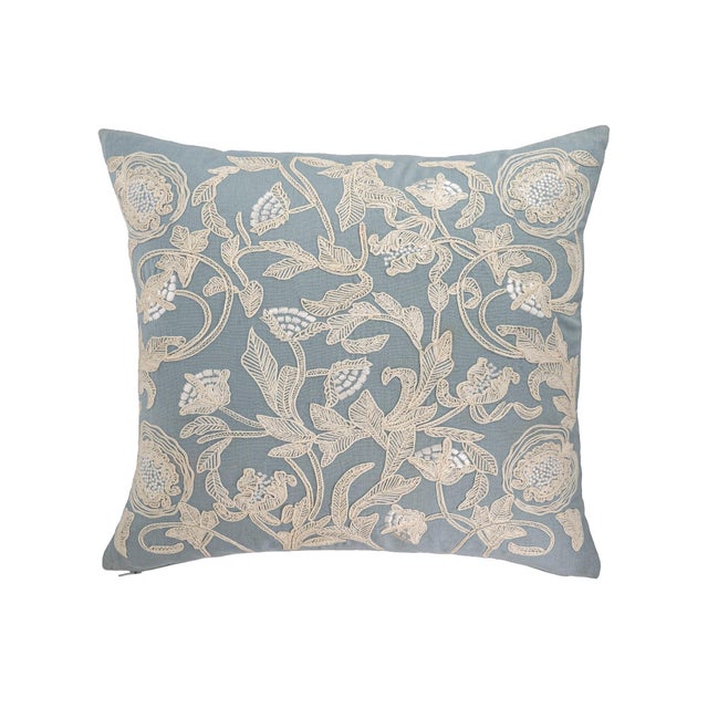 Deauville Embroidered Linen Throw Pillow Cover 18 X 18 For Sale In Miami - Image 6 of 6