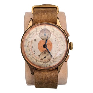 18k Gold Chronograph Watch, 1950s For Sale