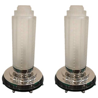 French Art Deco Table Lamps by Genet Et Michon With Marble Base - a Pair For Sale