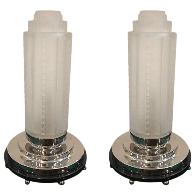 French Art Deco Table Lamps by Genet Et Michon With Marble Base - a Pair For Sale