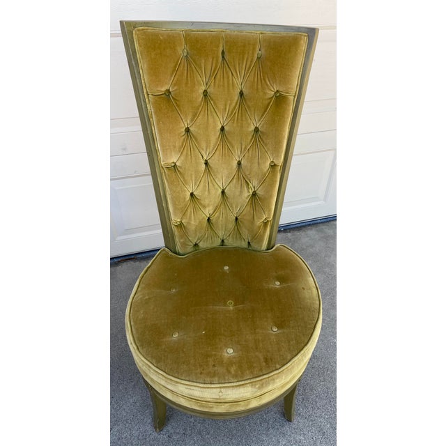 Mid 20th Century Pair of Vintage Lewittes Hollywood Regency Tufted Citrus Velvet High-Back Dining Chairs For Sale - Image 5 of 18