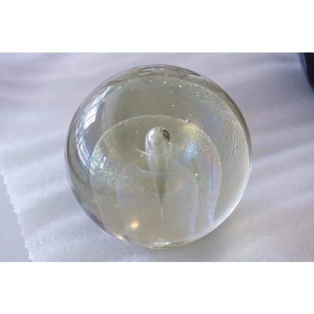 Vintage Art Glass Iridescent Inclusion Round Glass Ball Sculpture, Signed For Sale - Image 9 of 9