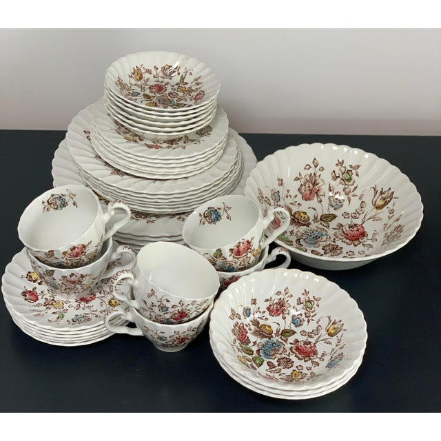 I Staffordshire Bouquet is a vintage brown multi floral china pattern on a cream colored ironstone or bone china...