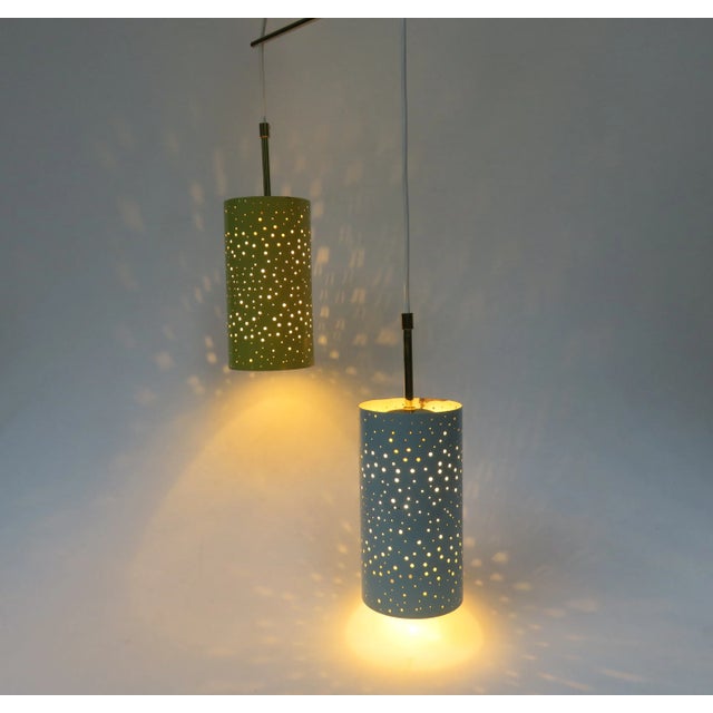 Pendant in Brass and Yellow and Light Blue Lacquered Metal, 1950s For Sale - Image 12 of 18