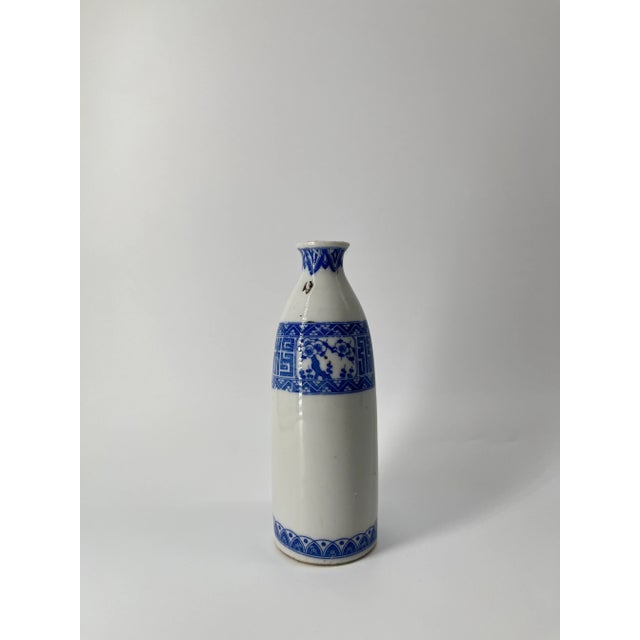 Vintage Japanese Sake Bottle With Blue Floral Motif – Traditional Ceramic Tokkuri For Sale - Image 6 of 8
