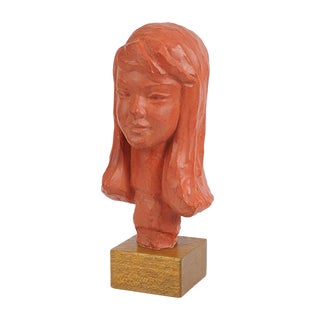 Terracotta Bust of a Girl by Paul Serste, 1950s For Sale