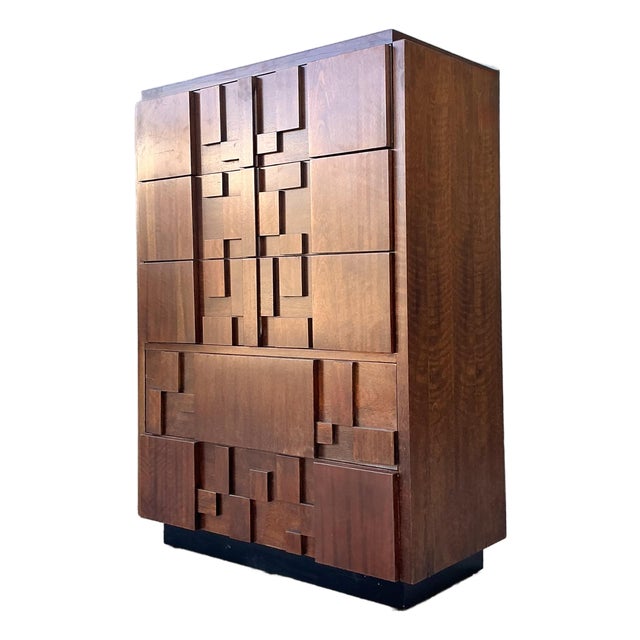 Vintage Lane Brutalist Lane “Staccato” Tall Chest of Drawers For Sale
