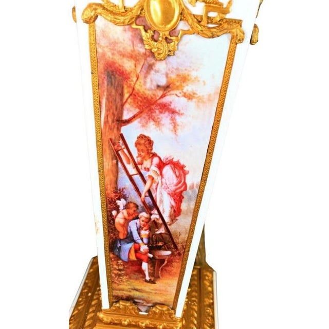 Sevres-Style Porcelain and Gilt Bronze Pedestals, Set of 2 For Sale - Image 4 of 5
