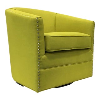 Modern Chartreuse Barrel Back Swivel Club Chair For Sale