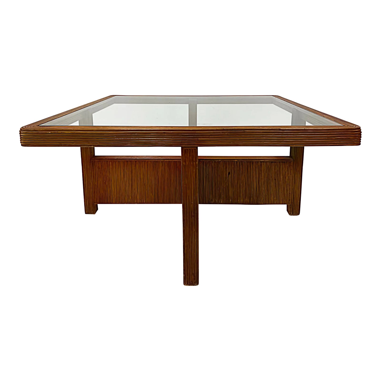 Vintage Coastal Modern Reed Coffee Table With Inset Glass Top Chairish