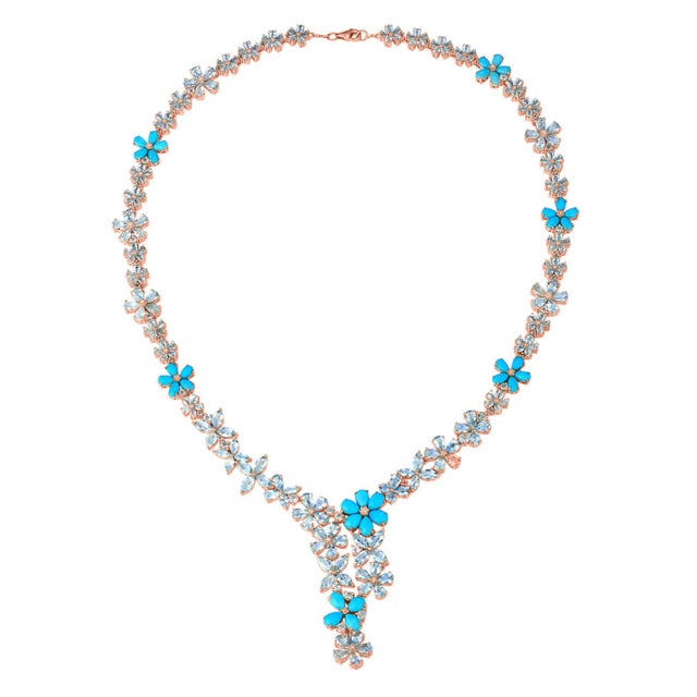 Nina Zhou Serenity Aquamarine Turquoise Diamond Statement Necklace in 14k Yellow Gold For Sale - Image 11 of 11