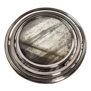 Vintage Art Deco Round Nesting Trays with Mirrored Tops, 1930s, Set of 3 For Sale