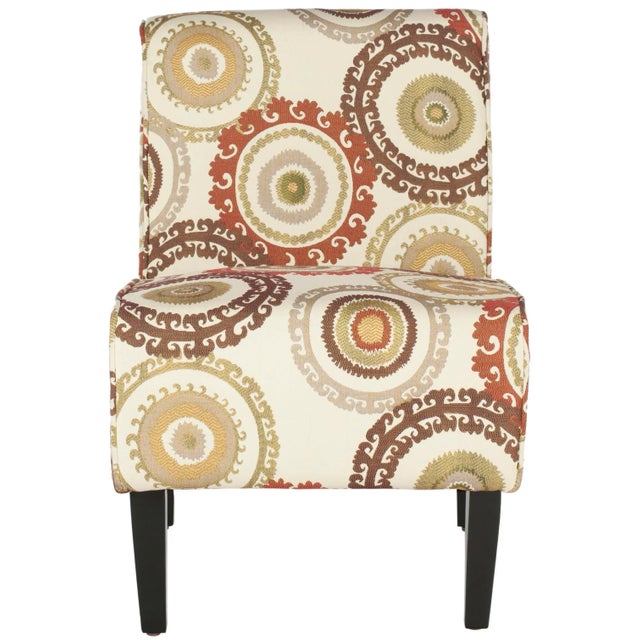 Wood Multi Print Medallion Armless Club Chair For Sale - Image 7 of 7