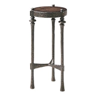 Brutalist Iron and Wood Round Accent Table For Sale