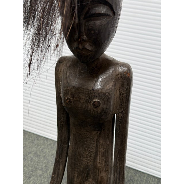 Late 20th Century Late 20th Century African Male + Female Figure Carved Sculptures, Pair For Sale - Image 5 of 12