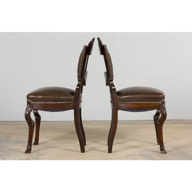 Antique French Louis XV Style Oak Dining Chairs W/ Brown Leather - Set of 8 For Sale - Image 13 of 18