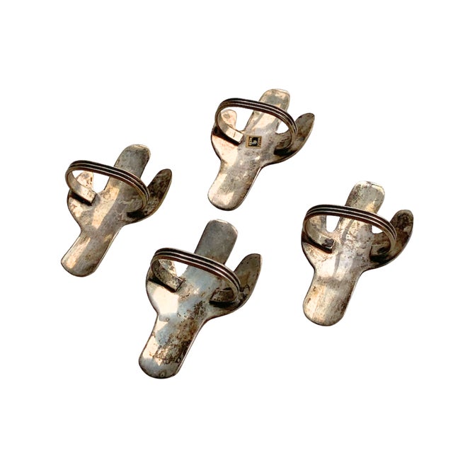 Vintage Silver-Tone Saguaro Cactus Napkin Rings, Set of Four For Sale - Image 4 of 4