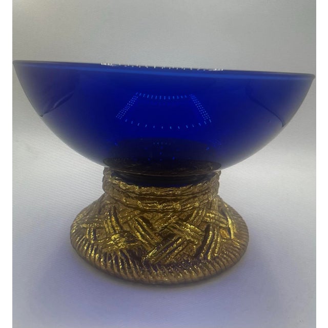 Mid-Century Modern Vintage Cobalt Blue Art Glass Decorative Bowl For Sale - Image 3 of 5