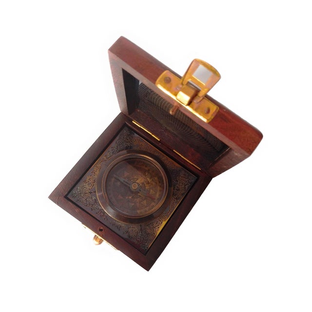 Vintage 1950s Nautical Black Brass Compass For Sale - Image 4 of 5