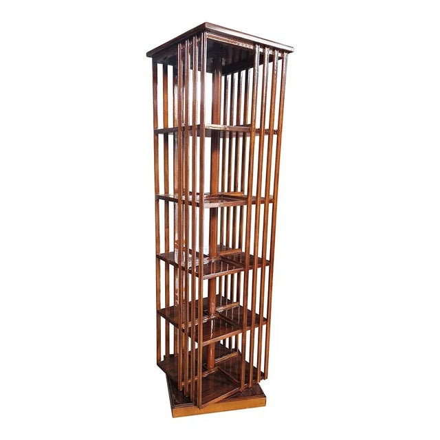 Quadrangular Revolving Bookcase in Walnut, 1980s For Sale - Image 4 of 9