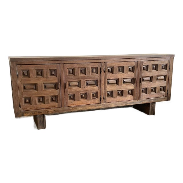 Spanish Pine Brutalist Sideboard, 1960s For Sale