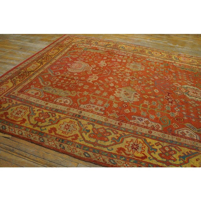 Impressive Coral Red With Palmettes Cross Pattern Antique Turkish Oushak Rug For Sale - Image 10 of 12