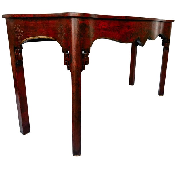 Late 20th Century Red Crackle Lacquer Chinese Chippendale Console Table by Minton-Spidell For Sale - Image 5 of 16