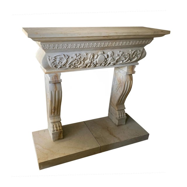 Renaissance 1980s Italian Renaissance Limestone Mantel For Sale - Image 3 of 5