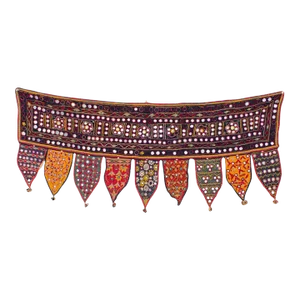 Vintage Indian Toran Mirrored and Embroidered Textile From India