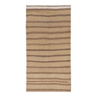 Rug & Kilim’s Contemporary Rez Kilim Flatweave Rug With Brown Striped Design For Sale