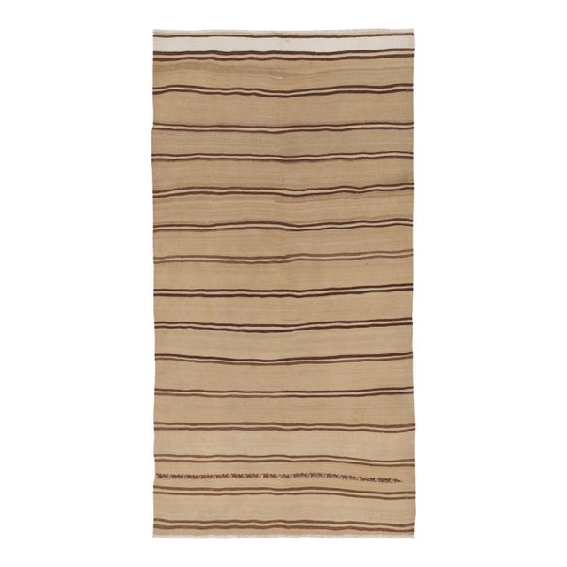 Rug & Kilim’s Contemporary Rez Kilim Flatweave Rug With Brown Striped Design For Sale