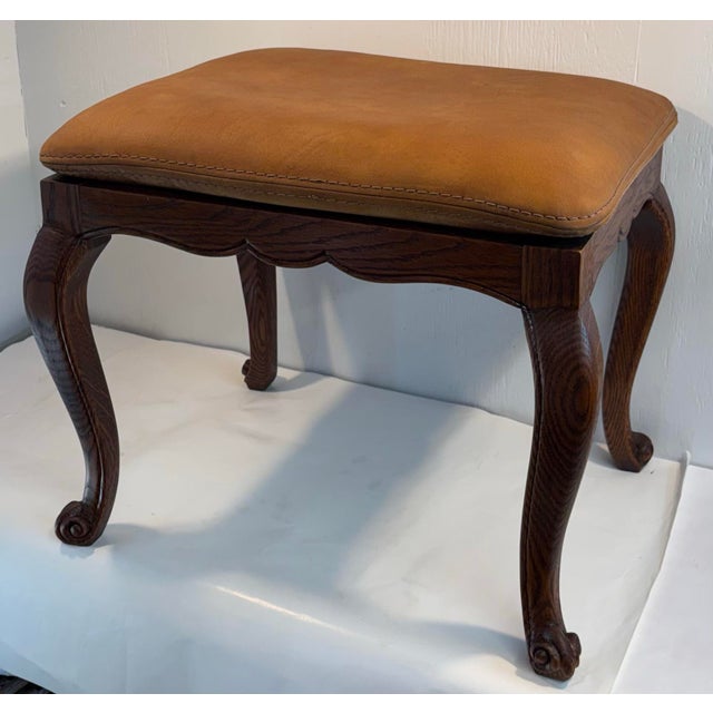 Vintage French Bench With Leather Cushion For Sale - Image 4 of 12