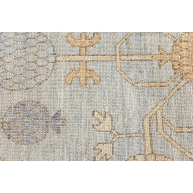 Textile 14x21 Modern Khotan HandKnotted Wool Rug – Blue, Ivory & Gold Pomegranate Design For Sale - Image 7 of 11
