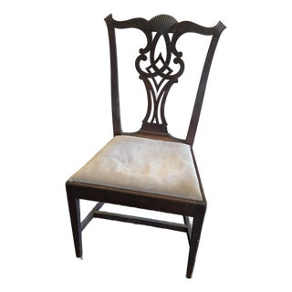 Antique 1820-1860s American Chippendale Mahogany Pierced Back Splat Shell Crest Ribbon Top For Sale