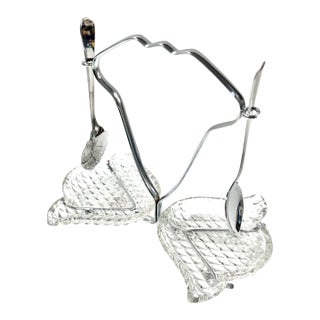 Mid-Century Double-Tulip Divided Cut Glass Relish Dish on Chrome Frame, Circa 1950s For Sale