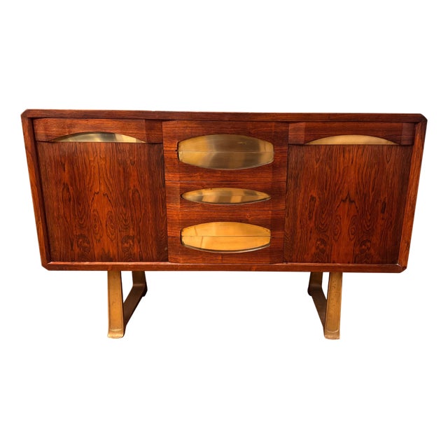 Italian Credenza with Drawers and Brass Detailing, 1950s For Sale