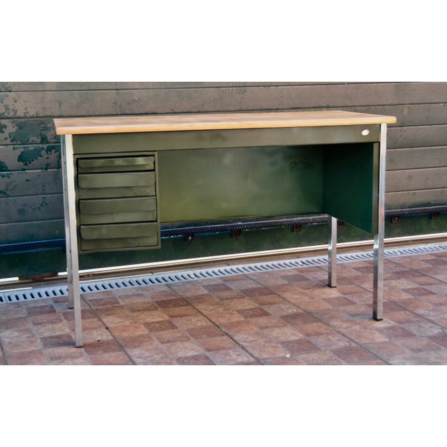 Industrial Metal & Wood Desk, 1970s For Sale - Image 3 of 16