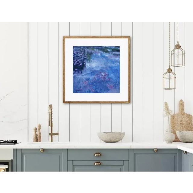 Sky Blue "Cloud Reflections in the Lily Pond" Contemporary Botanical Oil Painting For Sale - Image 8 of 12