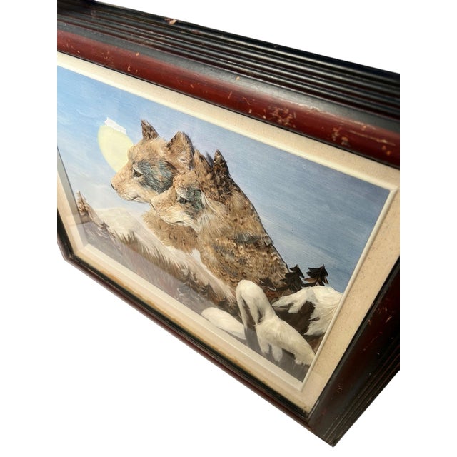 1980s 1980s Pair of Wolves Feather Picture For Sale - Image 5 of 8