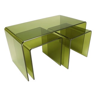 Acrylic Olive Green Transparent Table Set - 3 Pieces For Sale