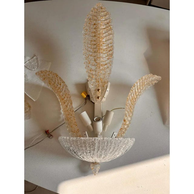 Glass Gold “Graniglia” Leaf Murano Glass Wall Sconces in Venetian Style - a Pair For Sale - Image 7 of 17